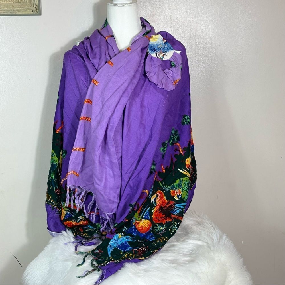 Vibrant Purple Parrot Scarf 100% rayon